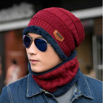 Cozy Winter Knitted Hat &amp; Scarf Set ™ - Red - winter accessiory