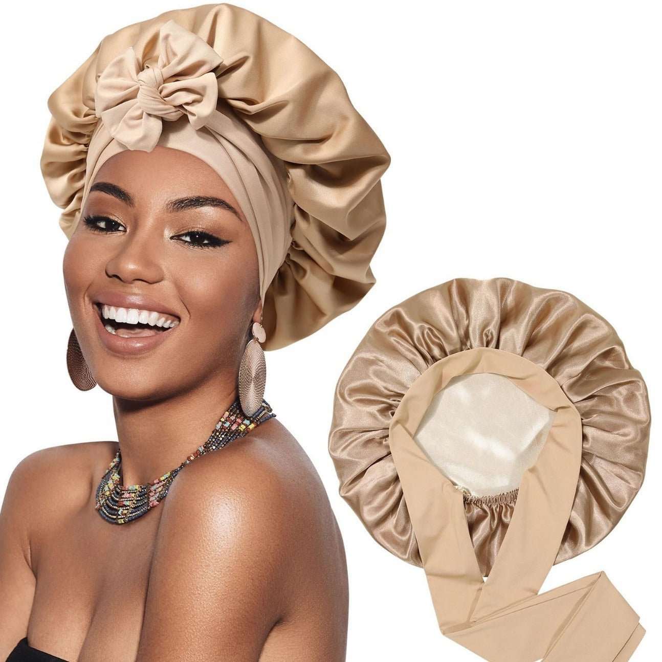 Mikesuper-store Elegant Satin Ribbon Round Beauty Hair Cap - All-Season Care for Your Hair Hair care all seasons beauty Breathable hair care protected stylish versatile free