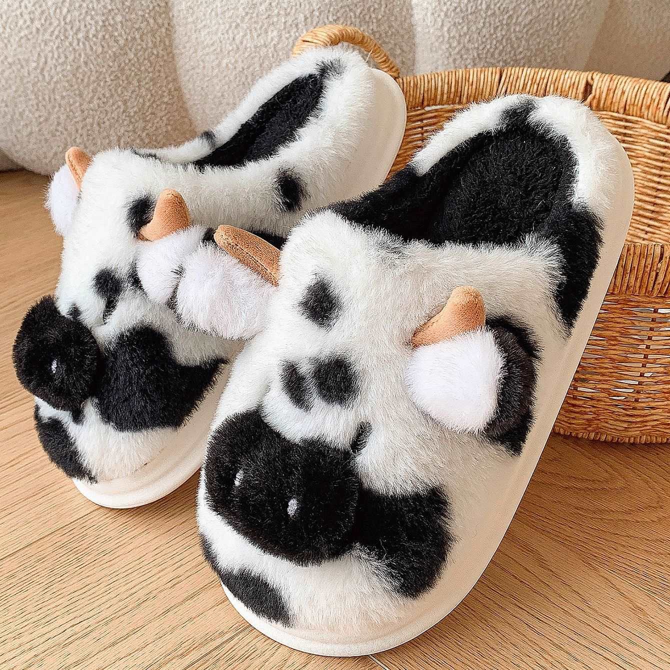 Cute Cartoon Cow Plush Slippers ™ | Warm &amp; Fuzzy Winter Comfort for Couples