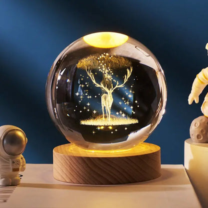 ✨ Starry Sky Crystal Ball ™ - Solid Wood Lamp Holder / Deer Forest Wizard 6CM - night lamp