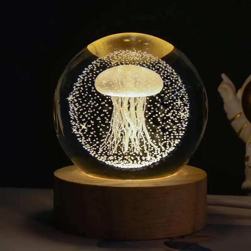 ✨ Starry Sky Crystal Ball ™ - Solid Wood Lamp Holder / Jellyfish 6CM - night lamp