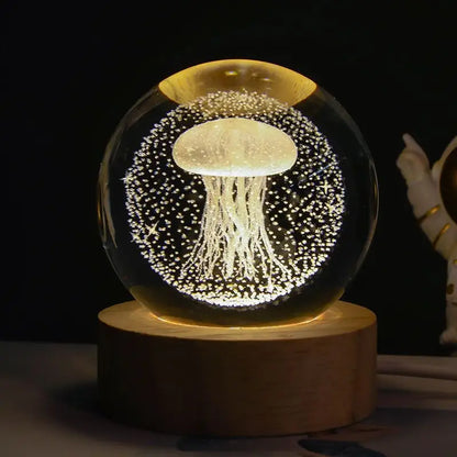 ✨ Starry Sky Crystal Ball ™ - Solid Wood Lamp Holder / Jellyfish 6CM - night lamp