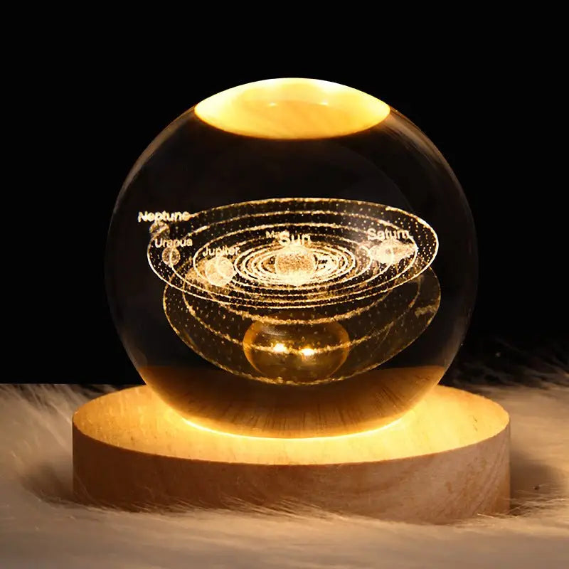 ✨ Starry Sky Crystal Ball ™ - Solid Wood Lamp Holder / Solar System 6CM - night lamp