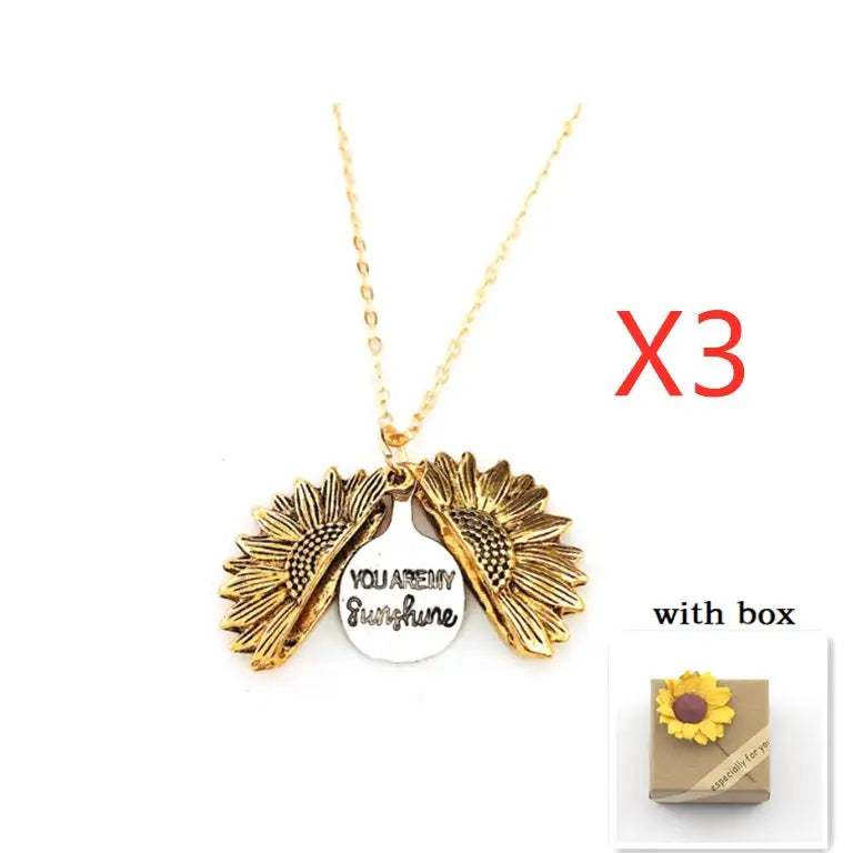 🌻 Sunflower Double Lettering Necklace ™ - Gold with box 3PCS - women accessories