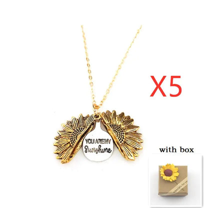 🌻 Sunflower Double Lettering Necklace ™ - Gold with box 5PCS - women accessories