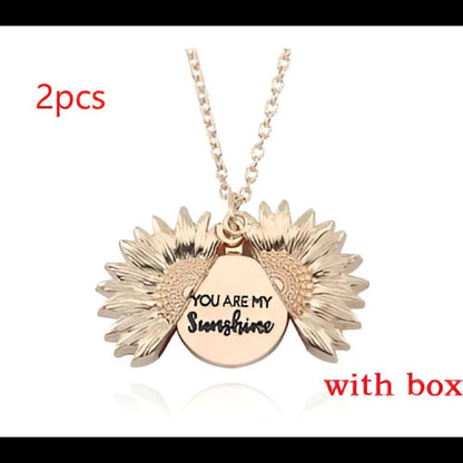 🌻 Sunflower Double Lettering Necklace ™ - Rose gold with box 2pcs - women accessories