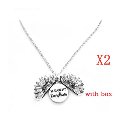 🌻 Sunflower Double Lettering Necklace ™ - Silver with box 2PCS - women accessories