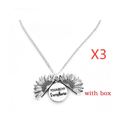 🌻 Sunflower Double Lettering Necklace ™ - Silver with box 3PCS - women accessories