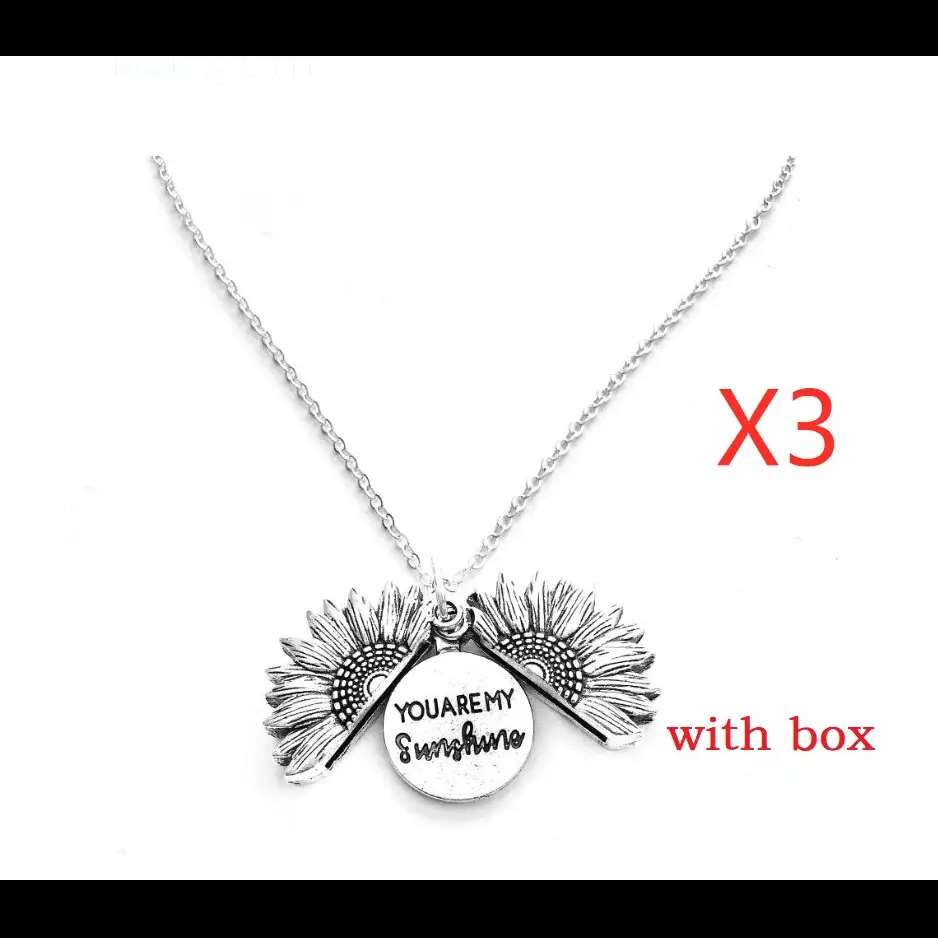 🌻 Sunflower Double Lettering Necklace ™ - Silver with box 3PCS - women accessories