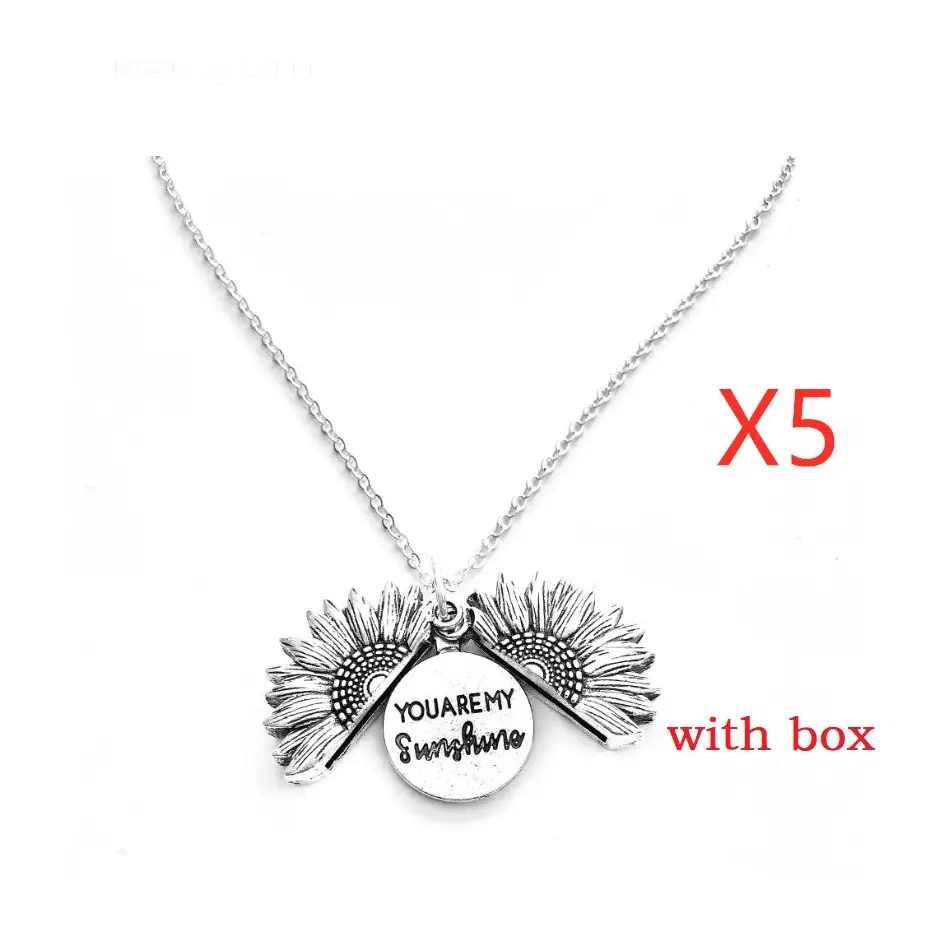 🌻 Sunflower Double Lettering Necklace ™ - Silver with box 5PCS - women accessories