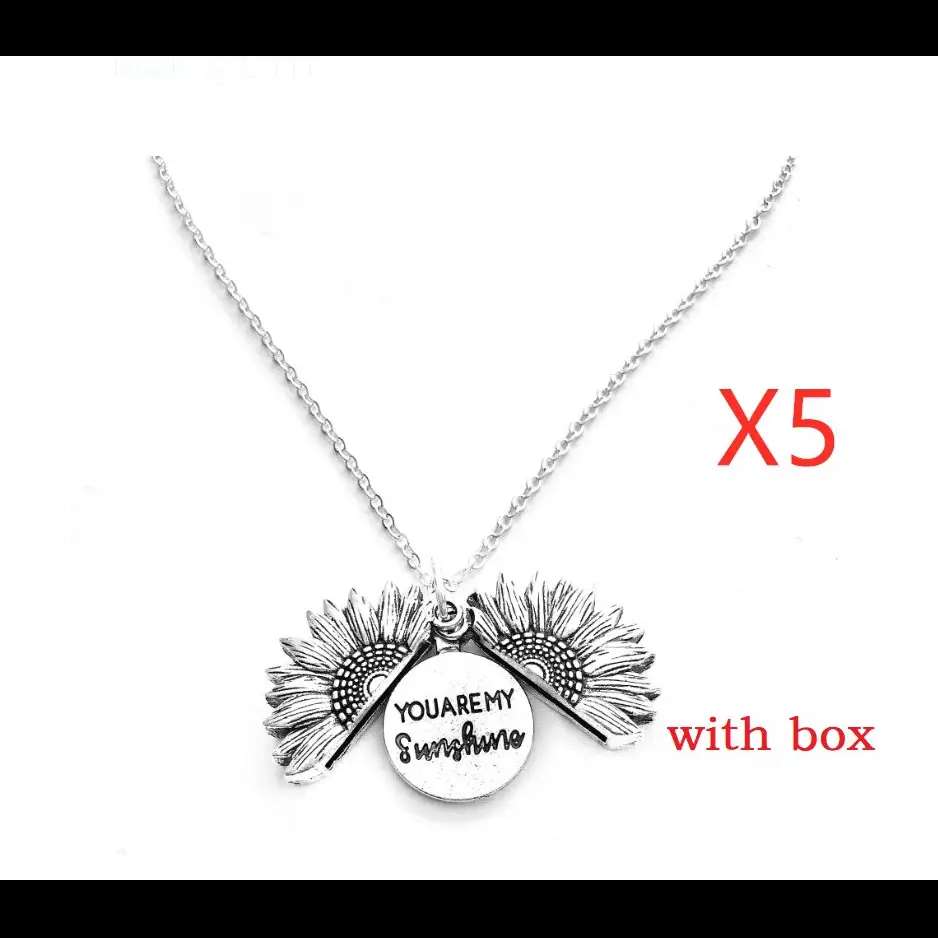 🌻 Sunflower Double Lettering Necklace ™ - Silver with box 5PCS - women accessories